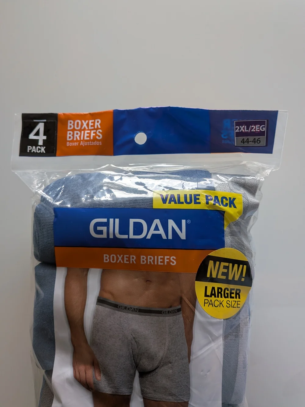 Gildan Men's 2XL Boxer Briefs 4 Pack Cotton Blue Stretch Plush Waistband NW